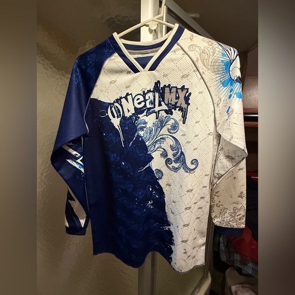 O'Neill Other - O’Neil Kids Blue and White Graphic Motorcrss Riding Shirt Sz L 7/8